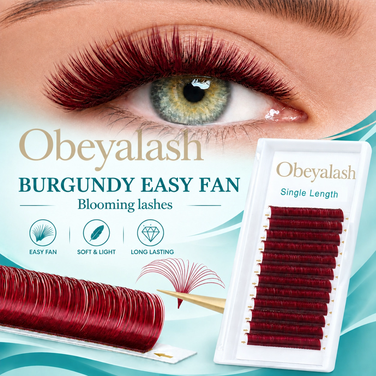 Burgundy Easy Fan Lash Extensions Wholesale | Pre-Made Volume Eyelashes for Lash Artists & Private Label Brands